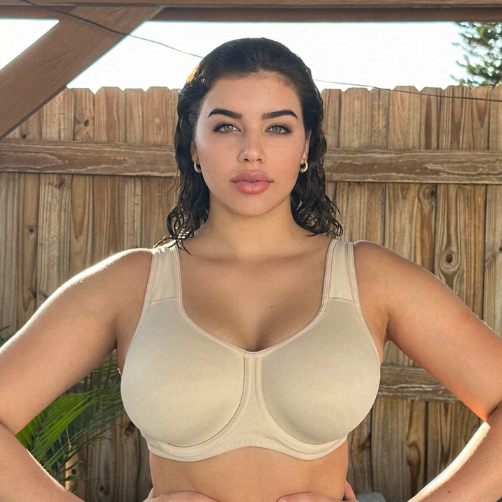 Keyla High Impact Double-layer Outer Underwire Sports Bra | C-G Cup| Black - Beige