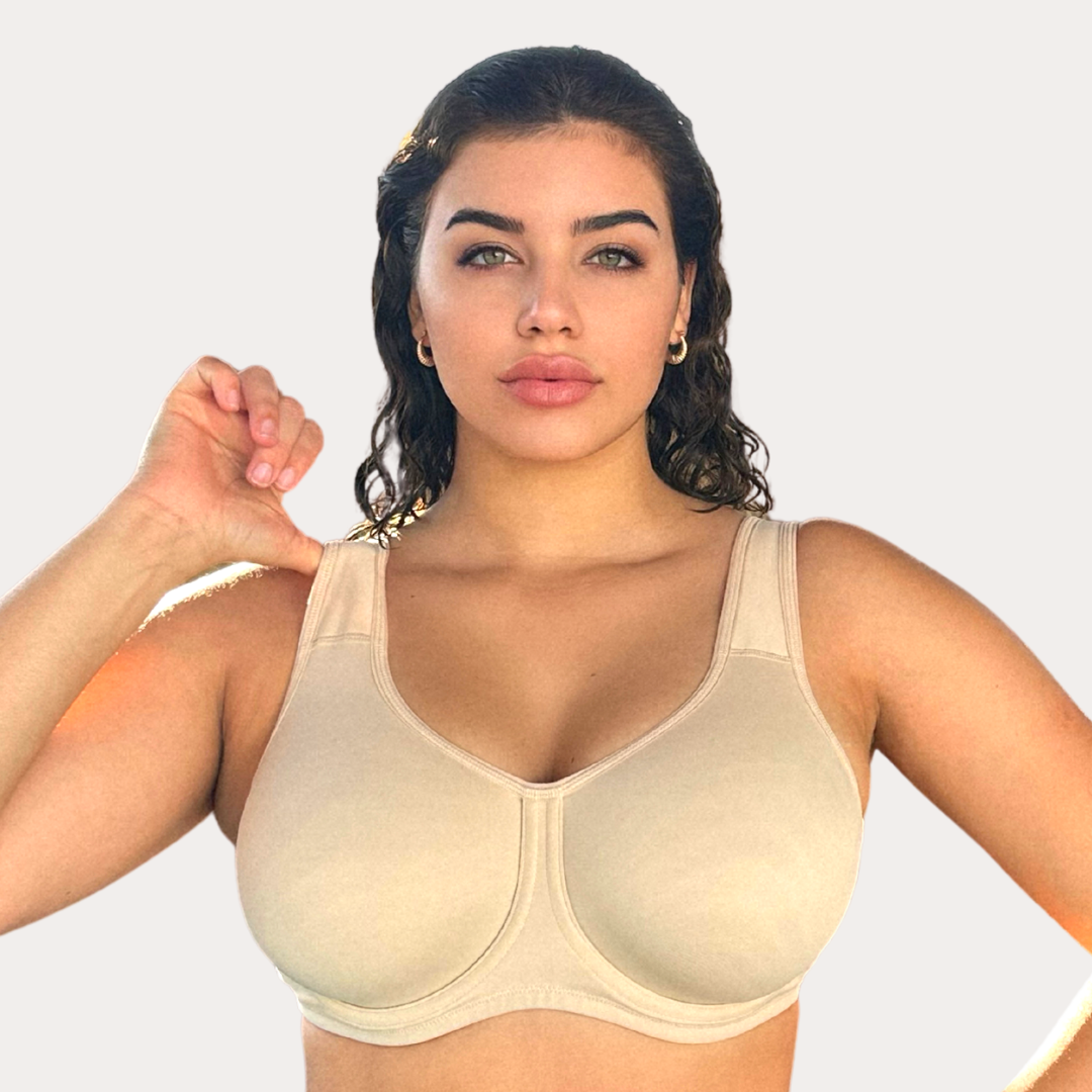 Keyla High Impact Double-layer Outer Underwire Sports Bra | C-G Cup| Black - Beige